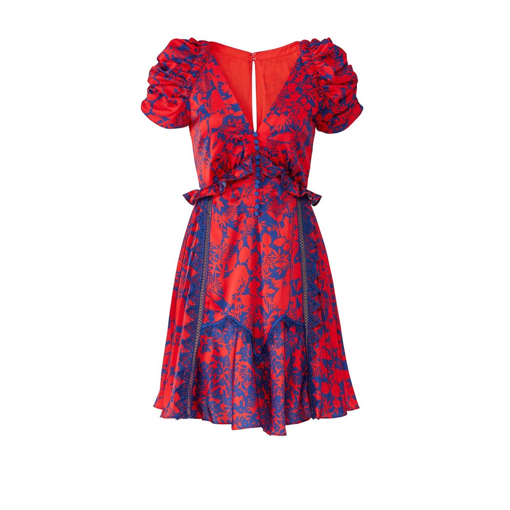 Self-Portrait Red Floral Print Satin Mini Dress